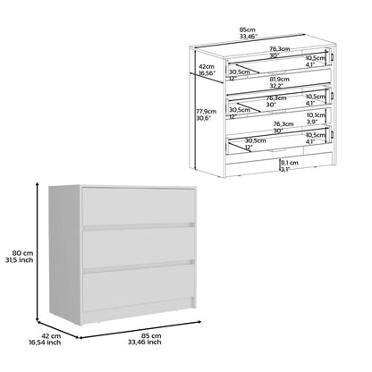 Dresser 31"H, 3 Drawers, Chest of Drawers, White