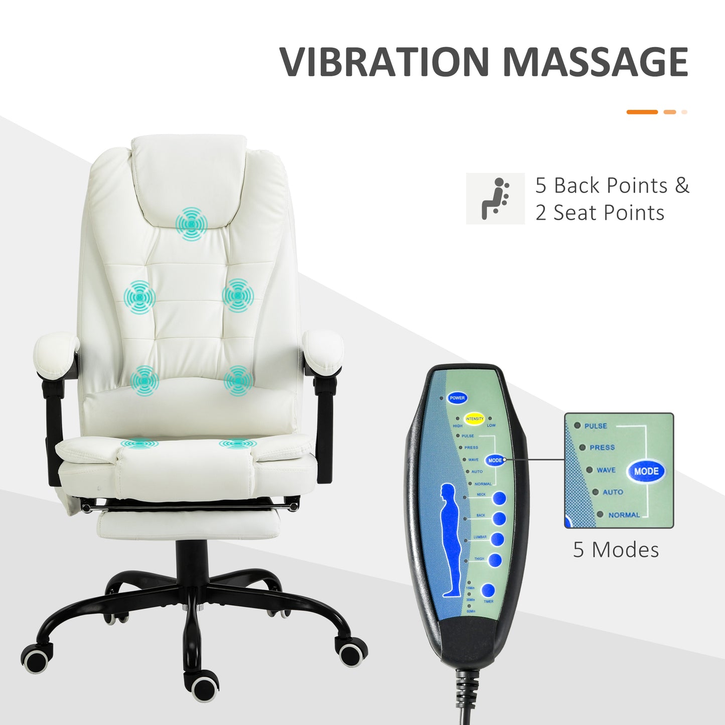 Vinsetto 7-Point Vibrating Massage Office Chair, High Back, White