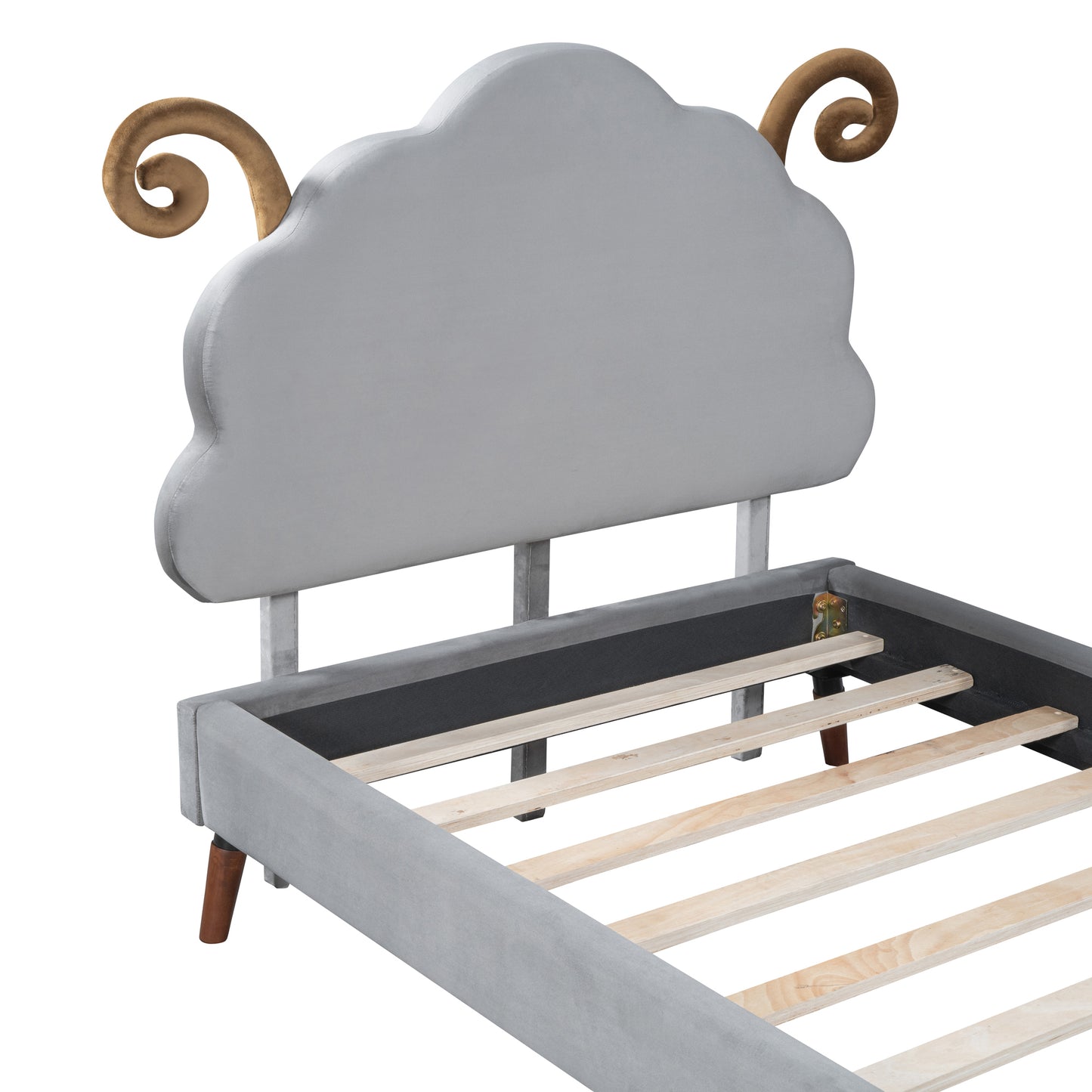 Twin Size Upholstered Platform Bed with Sheep-Shaped Headboard, Gray