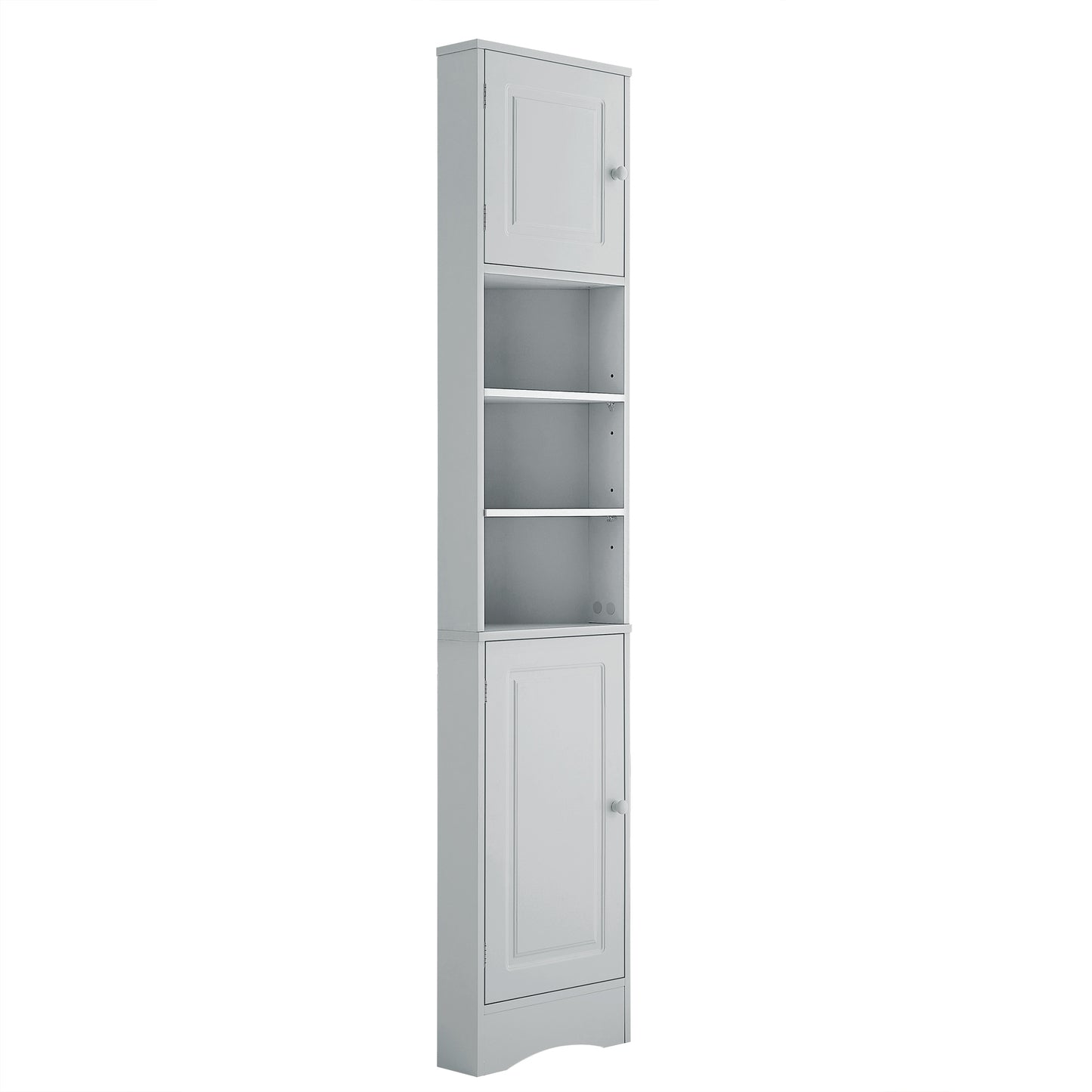 Multi-Functional Corner Cabinet Tall Bathroom Storage Cabinet with Two Doors and Adjustable Shelves, Open Shelf, Grey