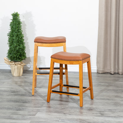 30" Bar Stool, Natural Finish, Saddle Leather Seat