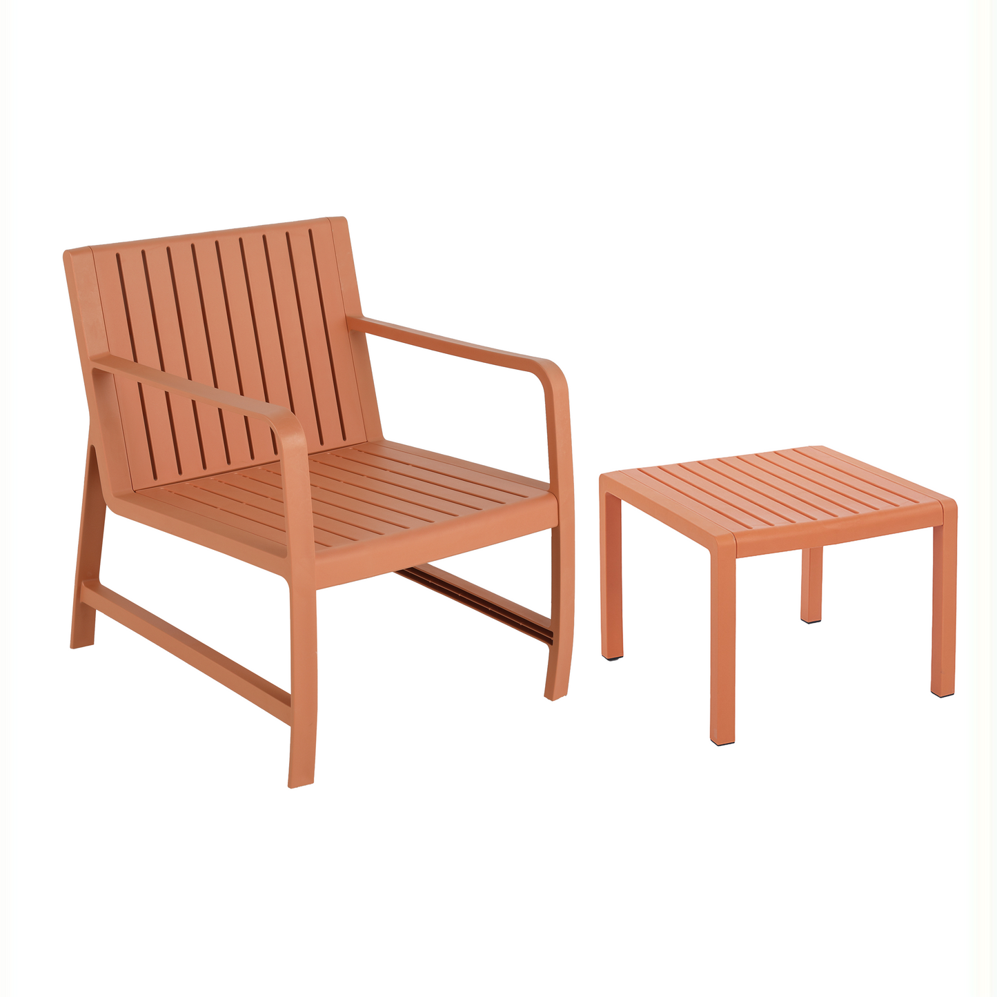 Two-piece Indoor/Outdoor Furniture Set (One Chair and One Coffee Table), UV-resistant, Waterproof and Durable, Apricot Brown, 24.61*27.17*29.92in/19.69×19.69×14.96in, Polypropylene