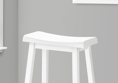 Bar Stool, Set Of 2, Bar Height, Saddle Seat, White Wood, Contemporary, Modern