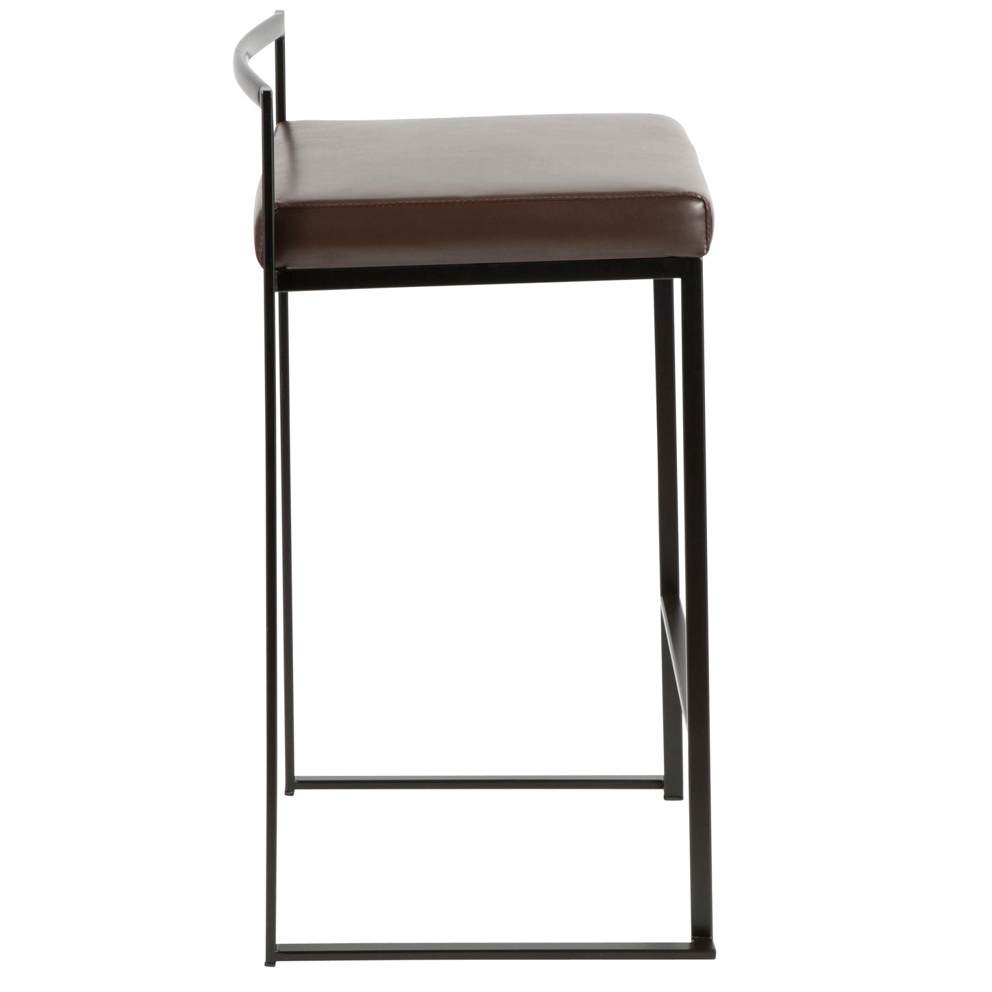 Fuji Contemporary Stackable Counter Stool in Black with Brown Faux Leather Cushion by LumiSource - Set of 2