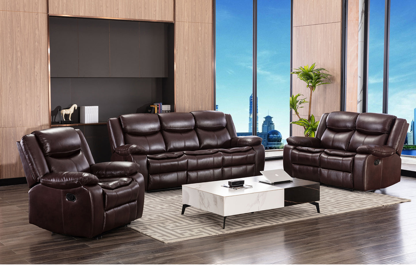 1+2+3 Manual recliner loveseat reclining sofa set, Brown