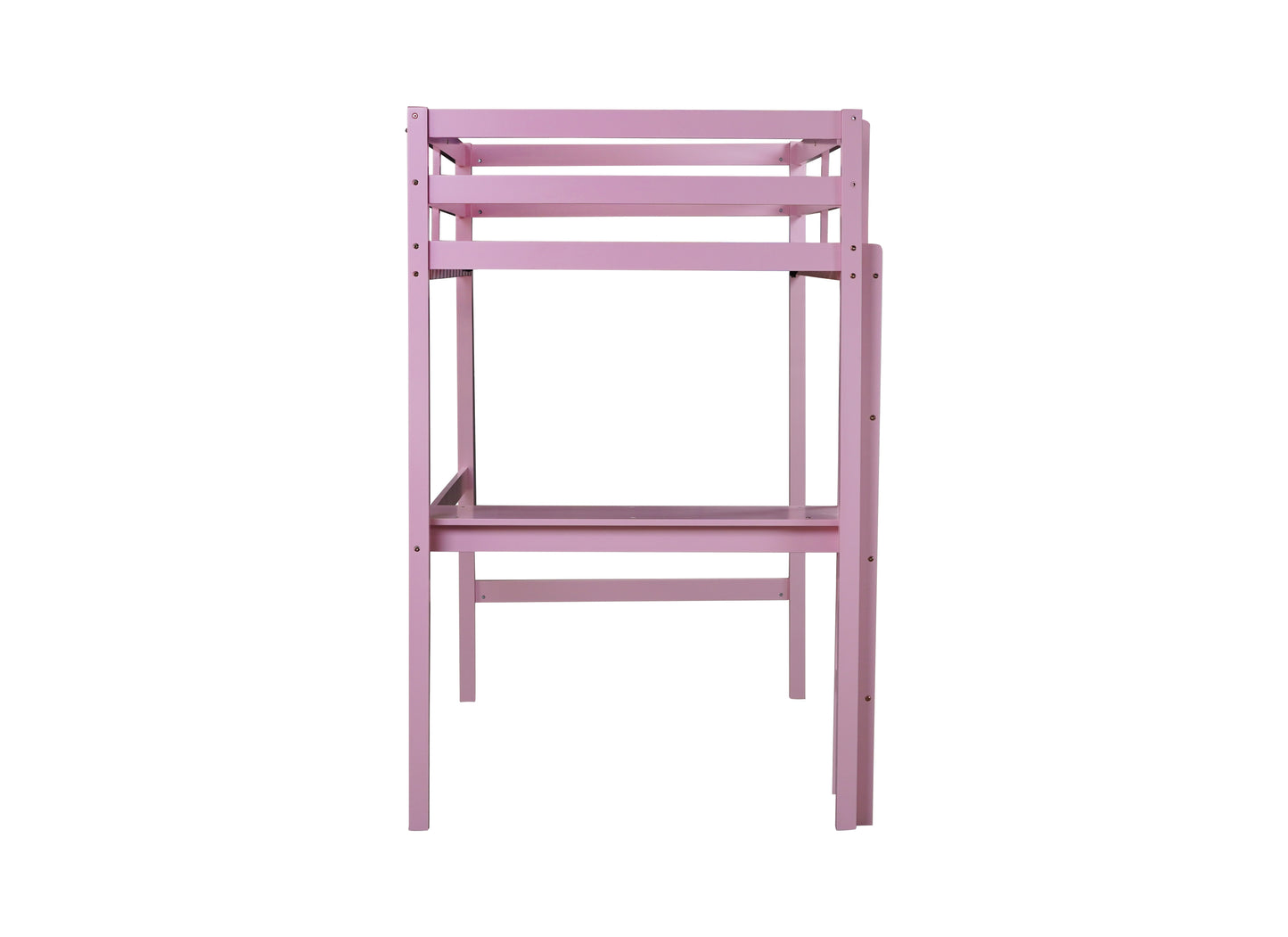 Twin High Loft Bed, Rubber Wood  Loft Bed with Safety Guardrail, built-in desk, ladder,Pink