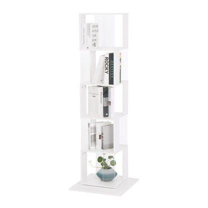 5 tier Rotating Bookshelf, Floor Rack Simple Bookcase  with Acrylic plate Student Multi-Function Creative Bookshelf for Living Room with anti-toppling base