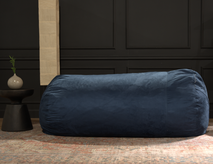 Marlin 6.5 Foot Suede Cylindrical Bean Bag, Midnight Blue