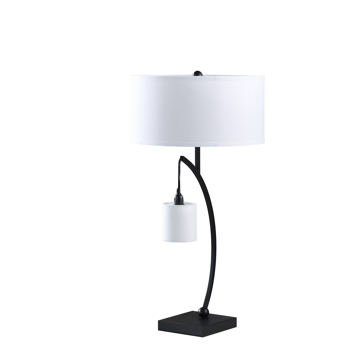 28.5' In Contemporary Dual Black Arc W/ Hanging Pendelum Lamp Metal Table Lamp
