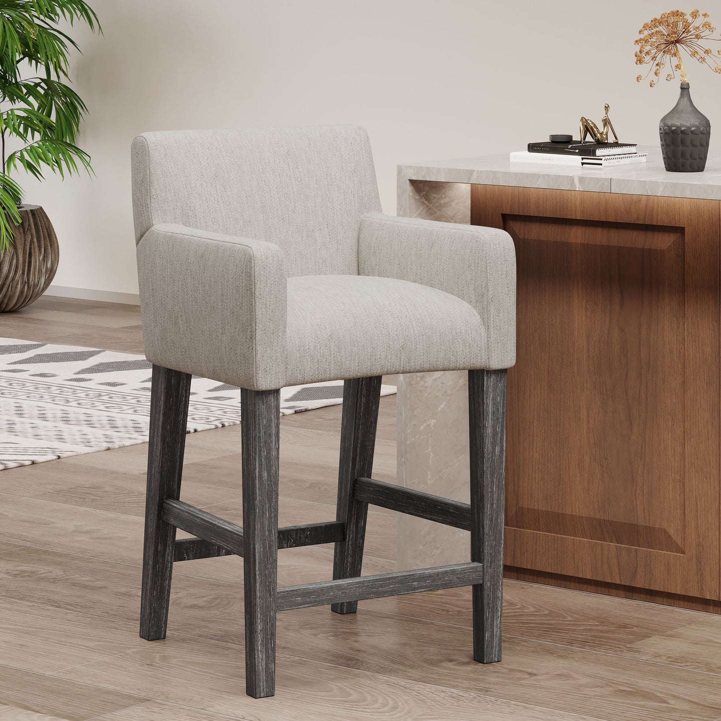 Upholstered 26 inch Counter Stool - Light Gray/Gray