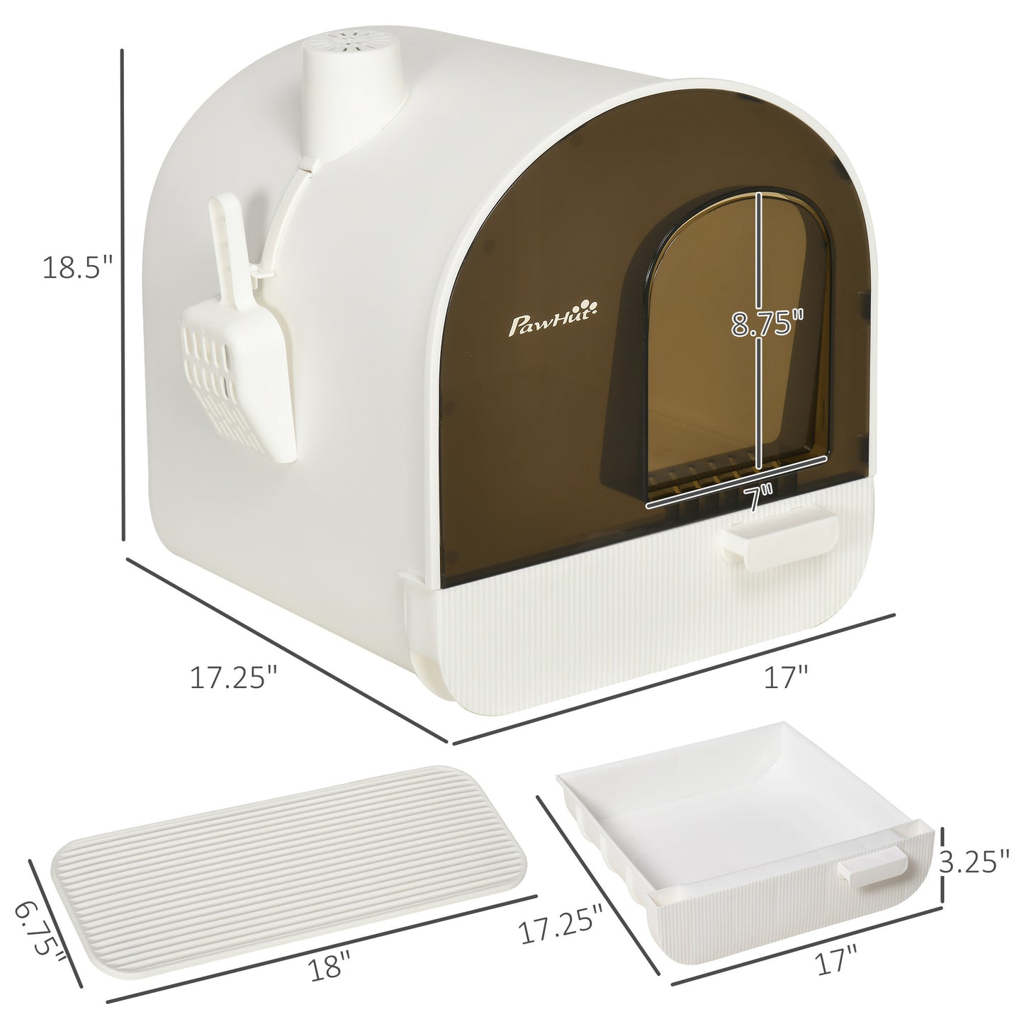 PawHut Cat Litter Box with Lid, Covered Litter Box for Indoor Cats with Tray, Scoop, Filter, 17" x 17" x 18.5", White