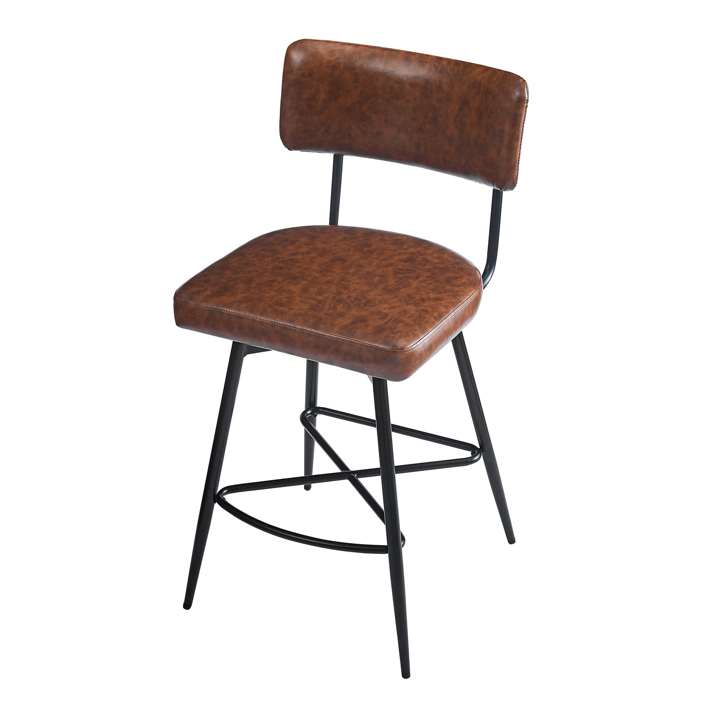 26''Retro Swivel Counter Stools Set of 2,Brown Counter Stools with iron Frame,PU Sponge cushion,Footrest,suitable for Kitchen/Bedroom/Dining Room.