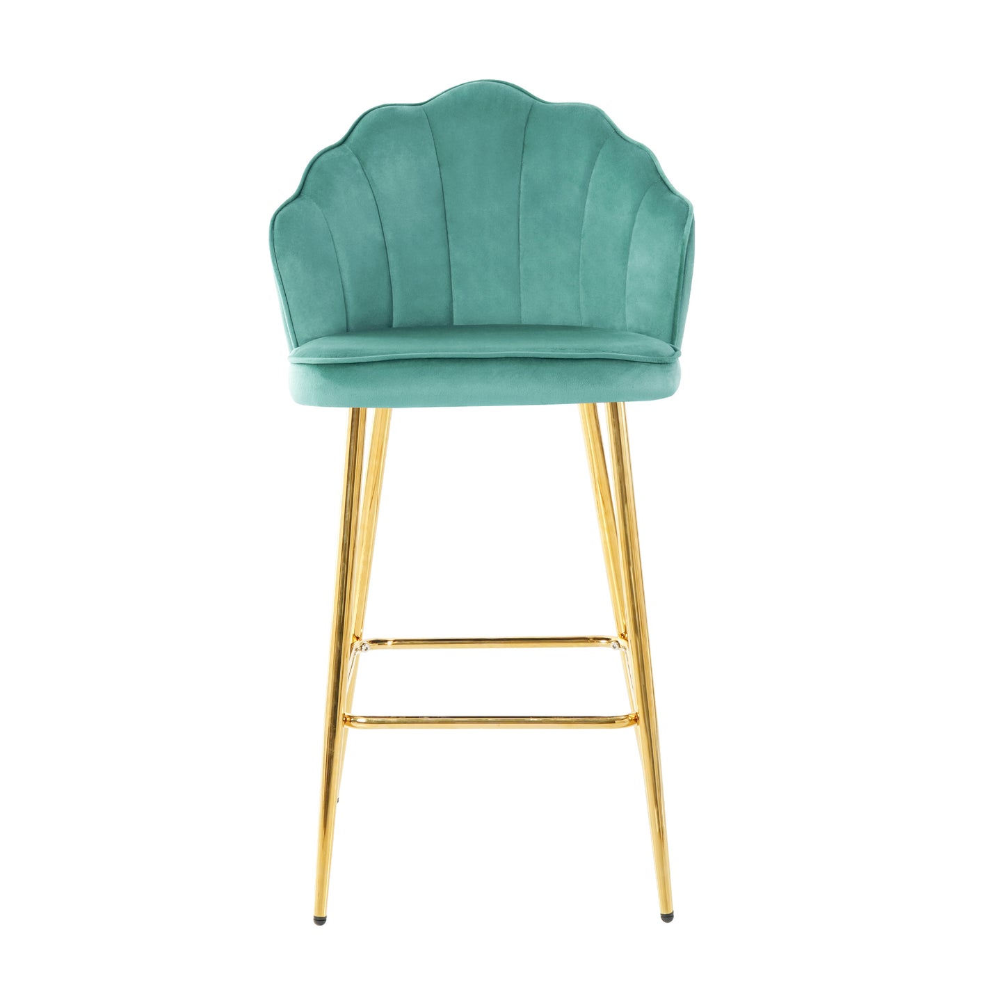 Shell shape green velvet bar chair, gold-plated metal chair legs, suitable for coffee shop, bar, restaurant (set of 2)