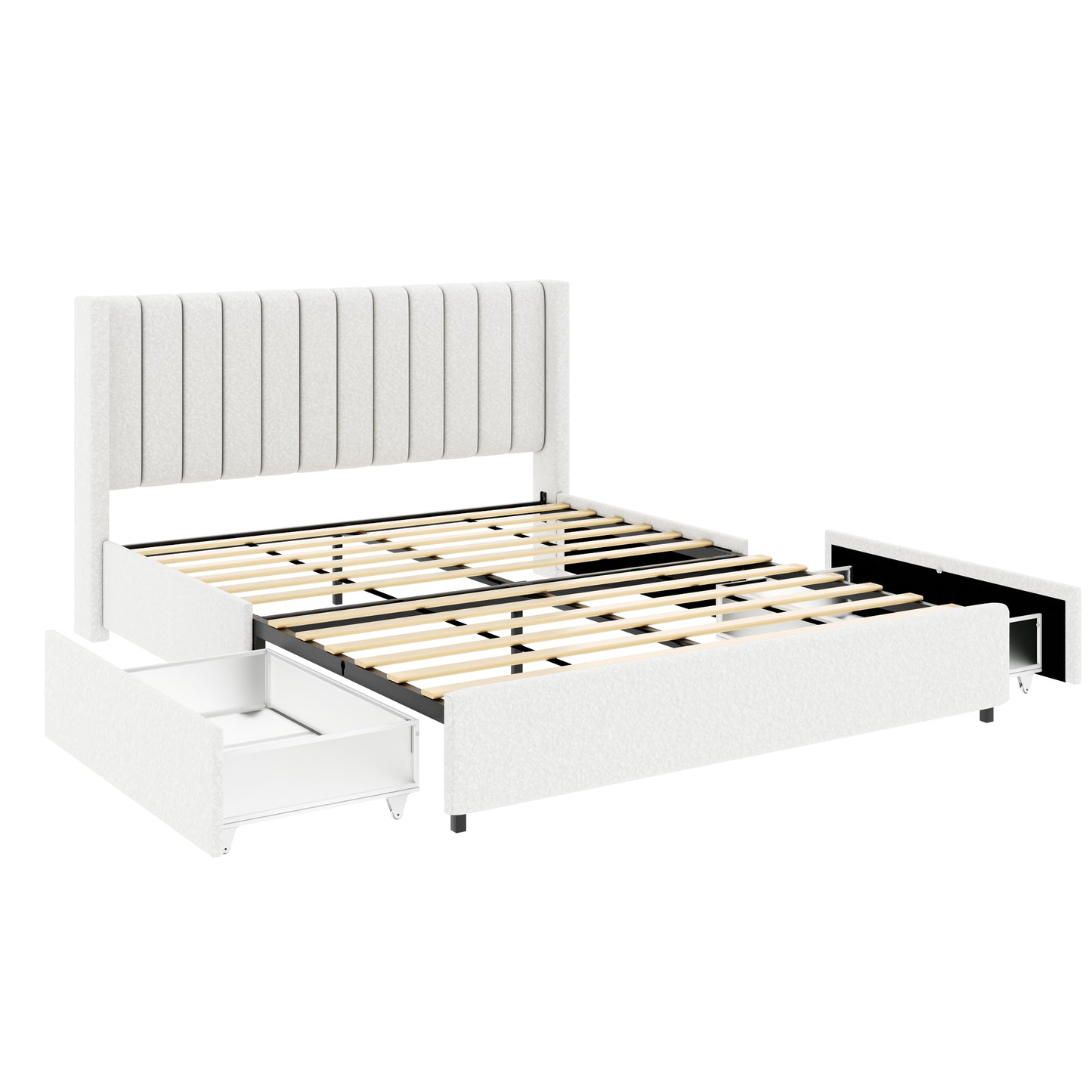 Same as B083P156197 Anda Patented 2-Drawers Storage Bed Queen Size Ivory Boucle Upholstered Platform Bed, Tufted Headboard, Wooden Slat Mattress Support, No Box Spring Needed