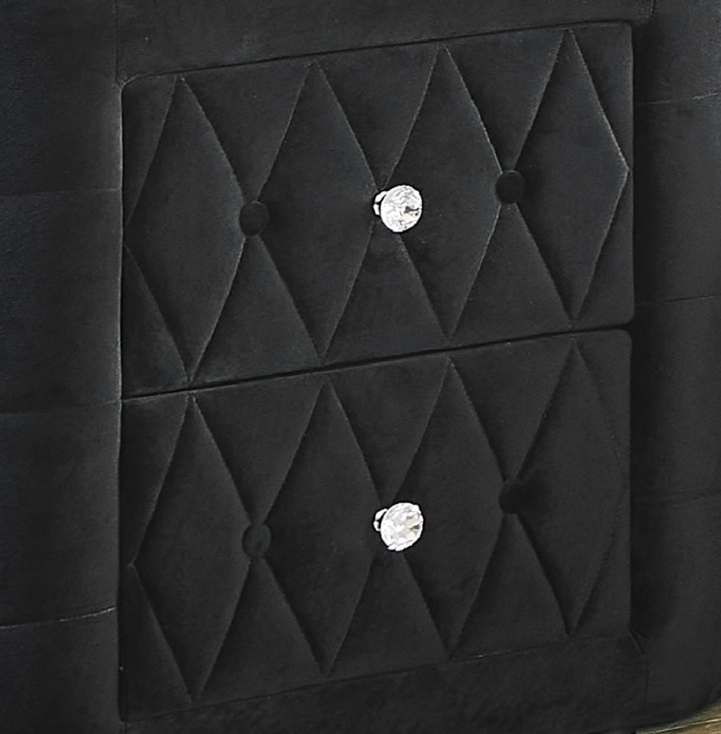 1pc Oval Faux Marble Top Nightstand 2- Drawers Storage Black Finish Button Tufted Faux Crystal Tufted