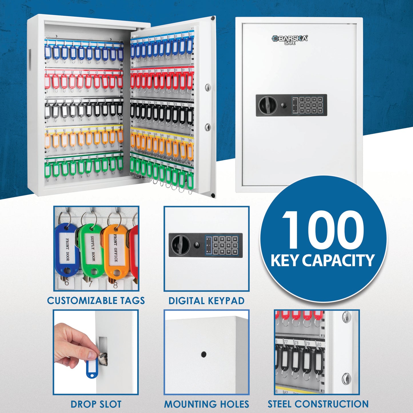 100 Keys Key Cabinet Digital Keypad Wall Safe White