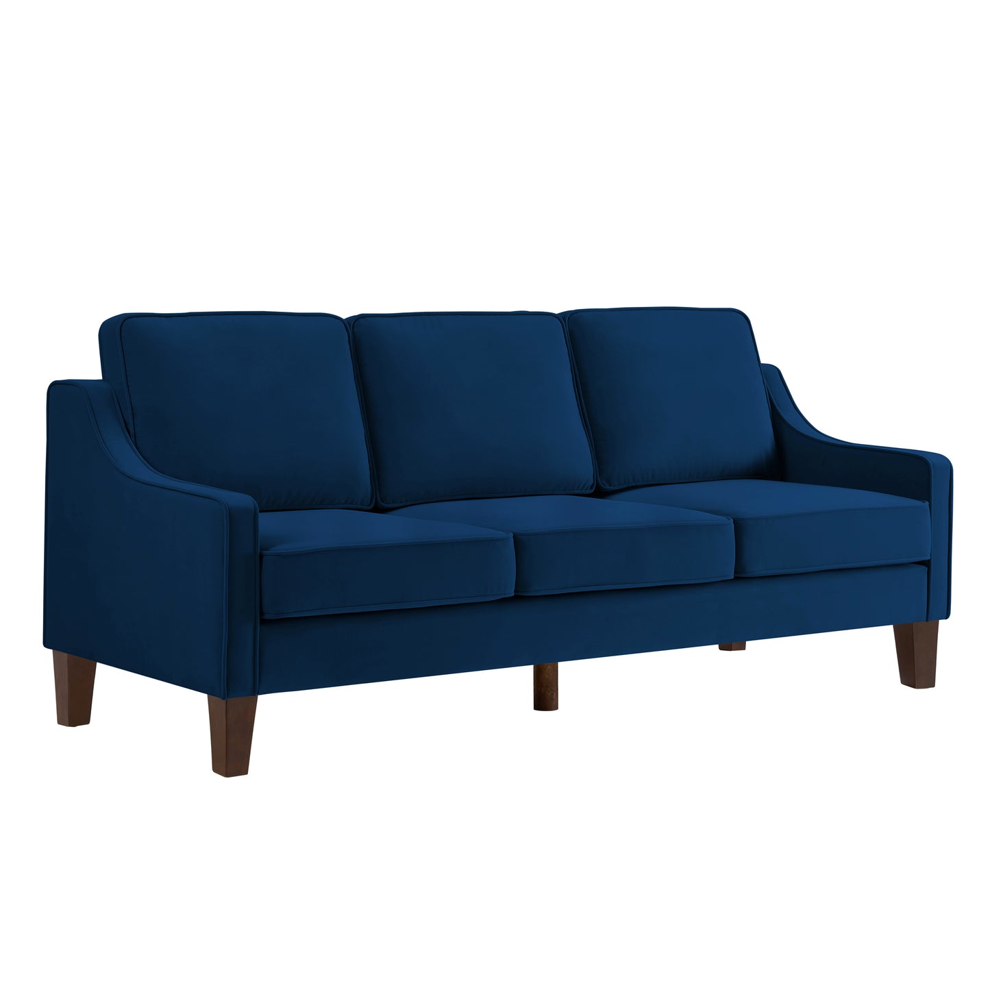 Modern 3 Person seat  Sofa Couch with Scooped Armrest/Wood legs,Upholstered Velvet 3-seat Sofa with Removable Cushions for Livingrooom Bedroom,Navy