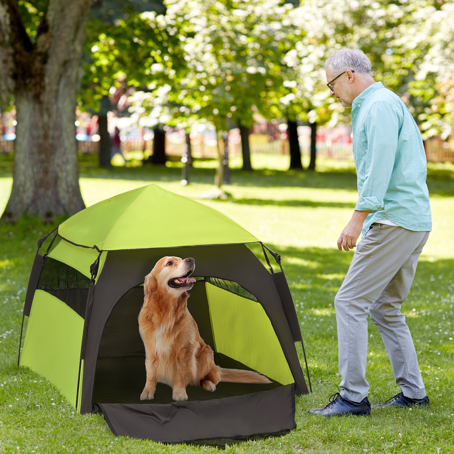 PawHut Pop Up Dog Tent for Extra Large and Large Dogs, Portable Pet Camping Tent with Carrying Bag for Beach, Backyard, Home, Green