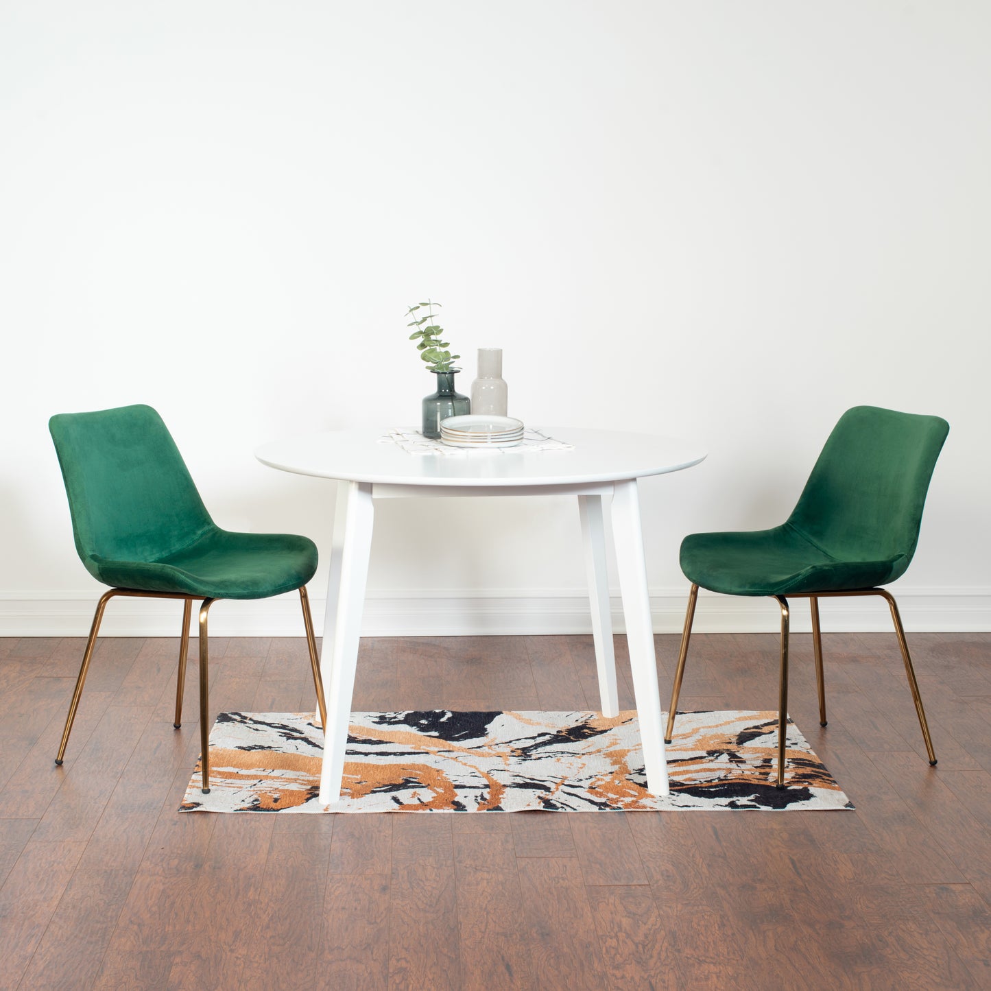 Aufurr Contemporary 3-Piece Dining Set, White Round Dining Table with 2 Chairs