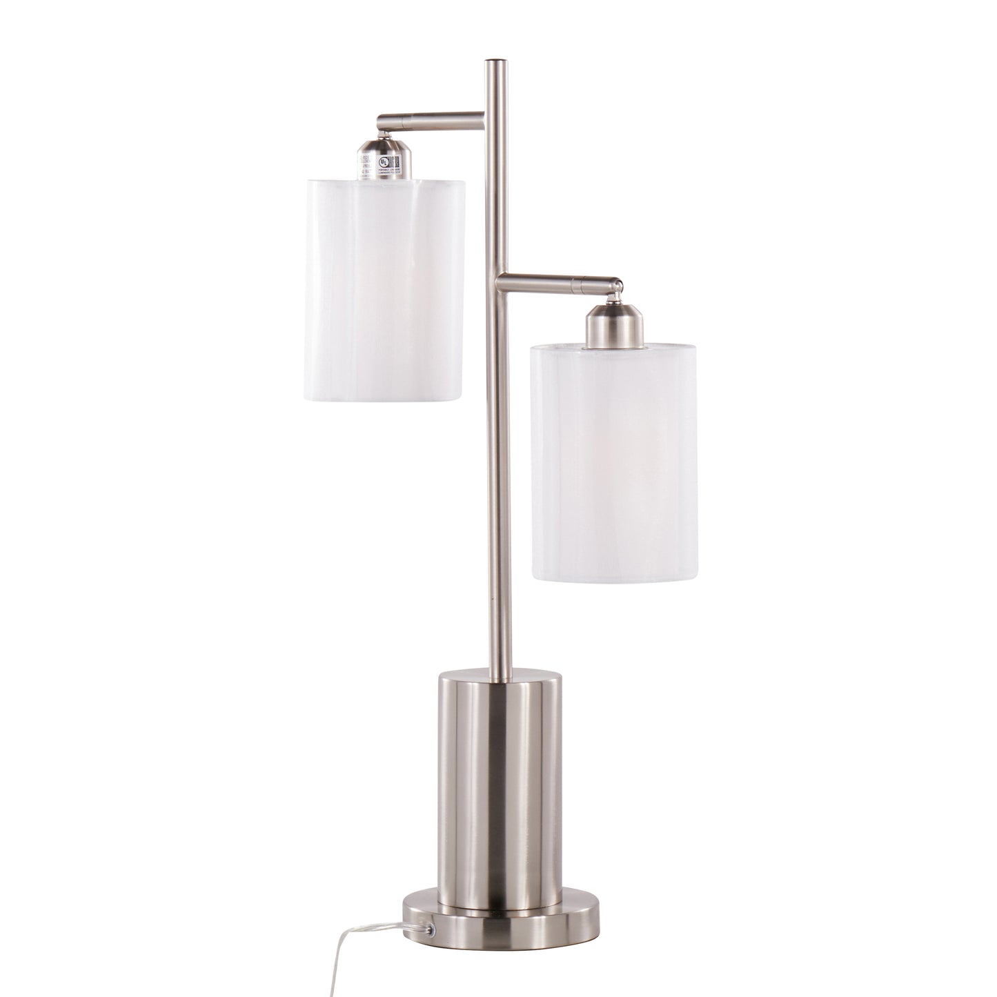 Cannes Contemporary Table Lamp in Nickel Metal with White Shades by LumiSource