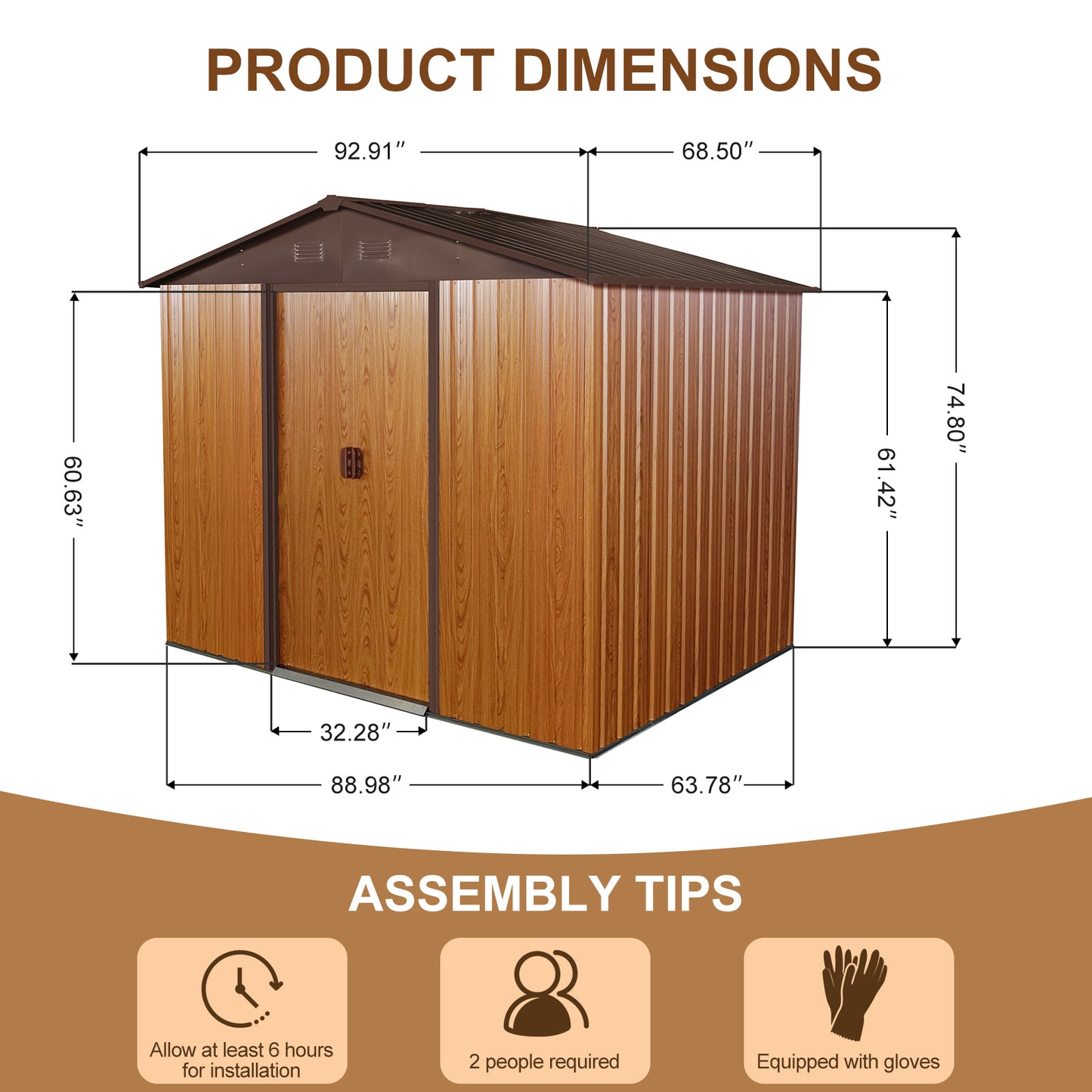 8ft x 6ft Outdoor Metal Storage Shed with Metal foundation,Coffee(W540S00014)