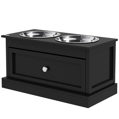 PawHut Large Elevated Dog Bowls with Storage Drawer Containing 11L Capacity, Raised Dog Bowl Stand Pet Food Bowl Dog Feeding Station, Black