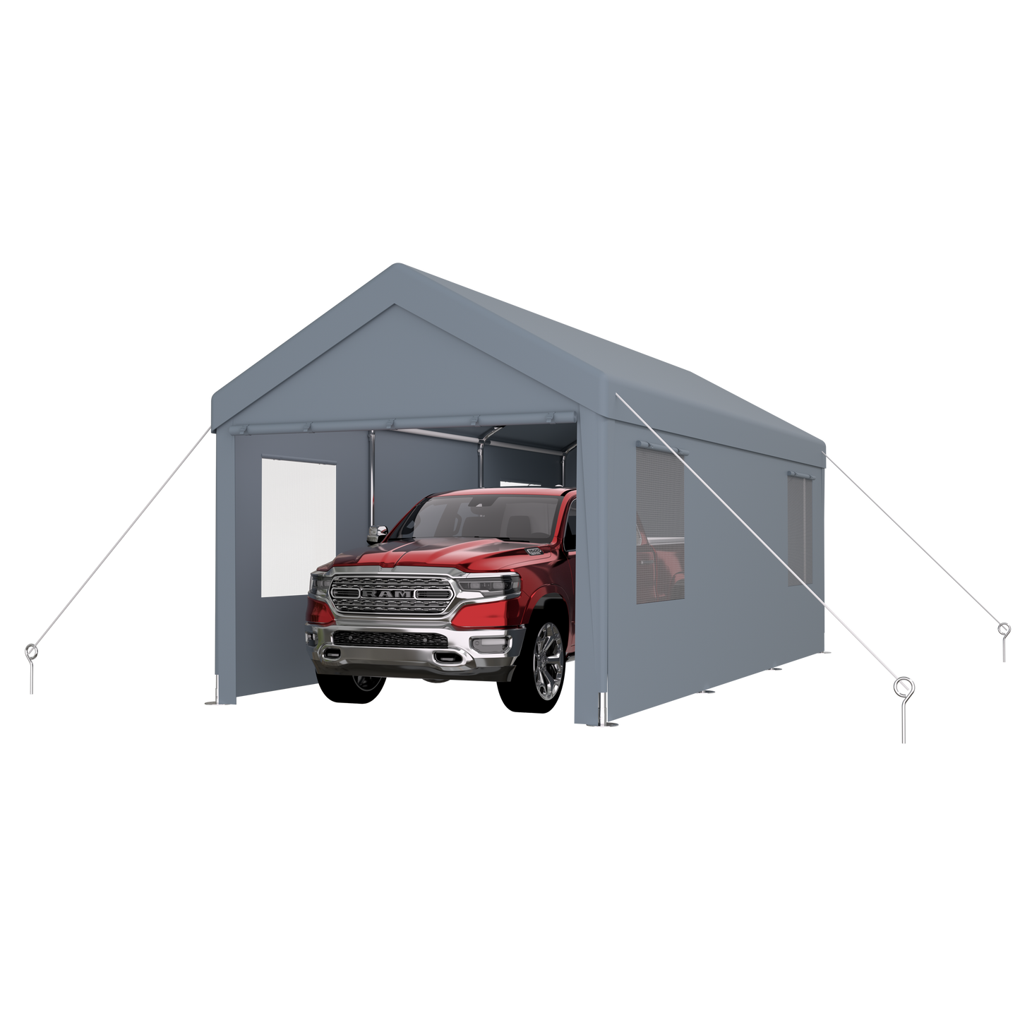 Carport 10' x 20' Portable Garage, Heavy Duty Car Port Canopy with 2 Roll-up Doors & 4 Ventilated Windows for Car, Truck, Boat, Garden Tools, grey