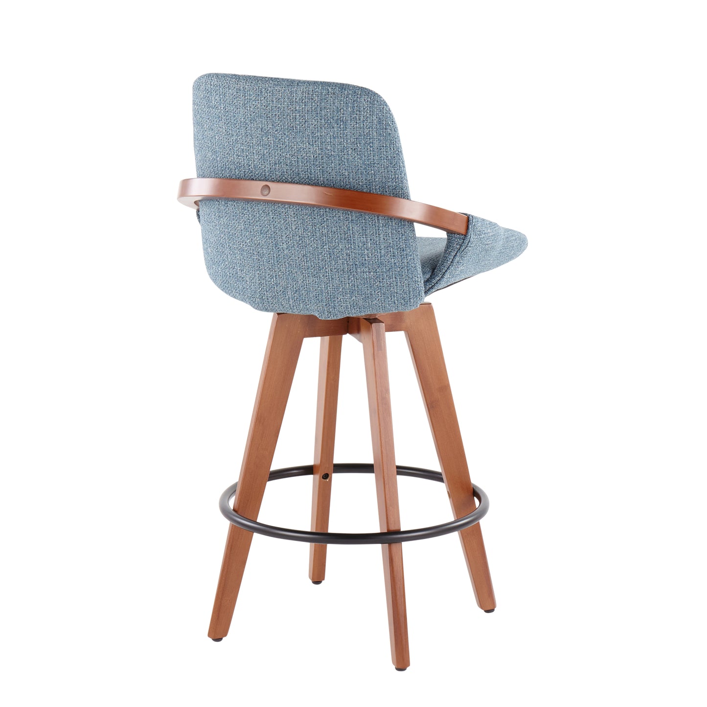 Cosmo Mid-Century Counter Stool in Walnut and Blue Noise Fabric by LumiSource