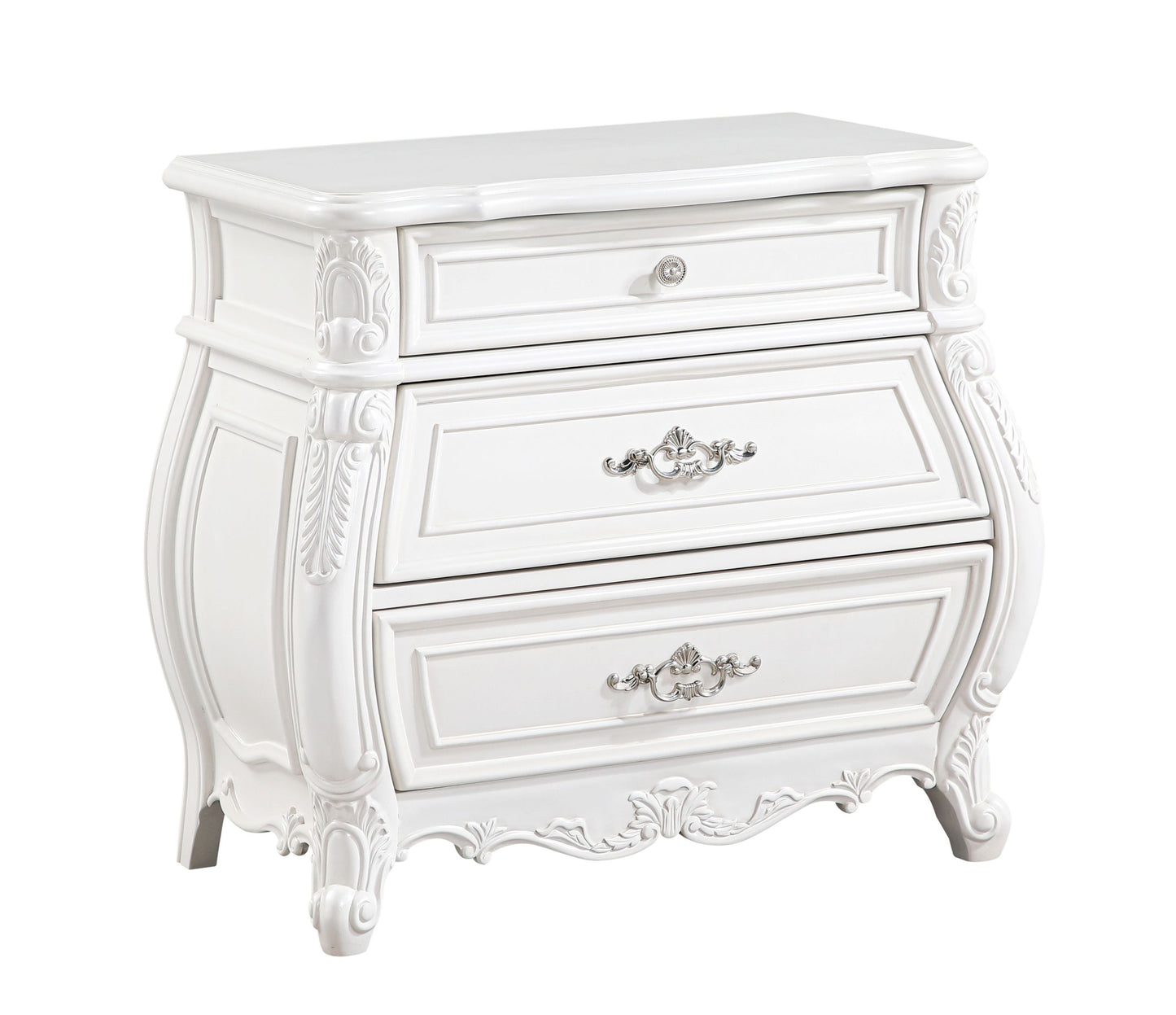 Opulence Modern Style 3-Drawer Night stand Made with Wood in Pearl White
