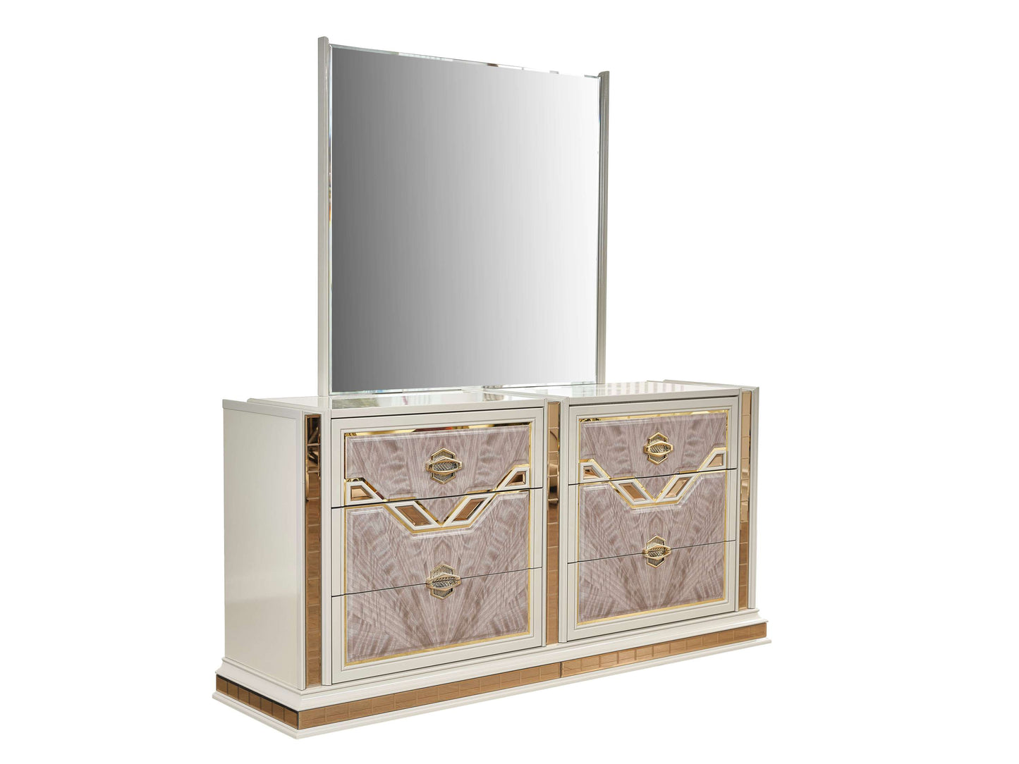 Omari Modern Style 6- Drawer Dresser Made with Wood and Gold Accents in Beige