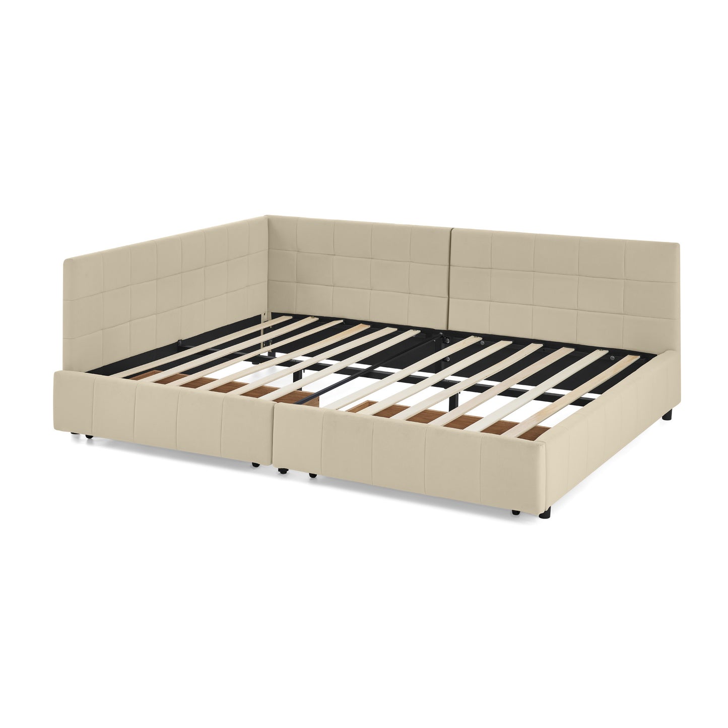 Full Size Storage Upholstered Tufted Bed Frame, Sofa Bed Frame with Comfortable Backrest and Armrests, Full Size Bed for Bedroom, Living Room,Velvet, BEIGE(80.5''*59''*29.5'')