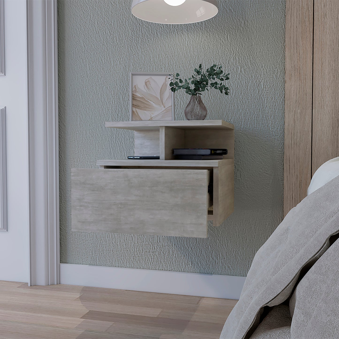 Augusta Floating Nightstand with 2-Tier Shelf and 1-Drawer