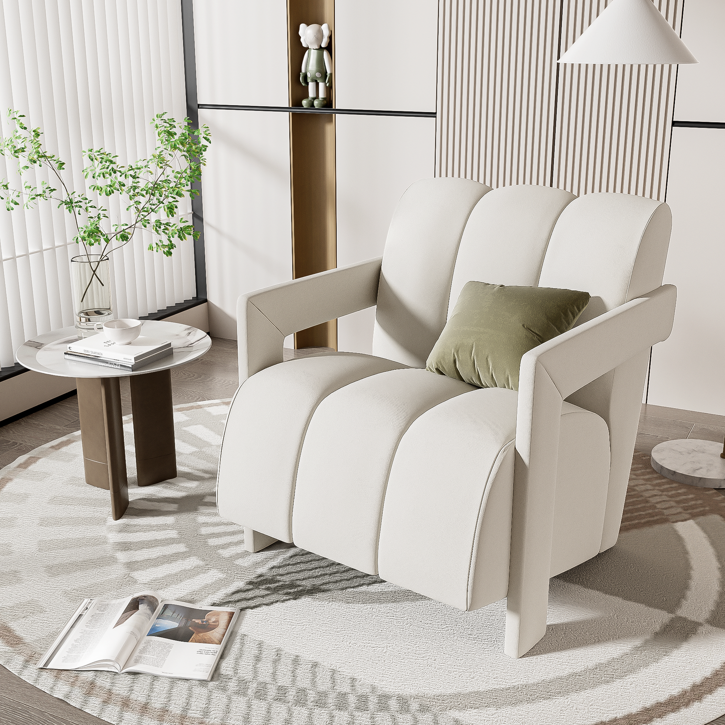 U-Can 26.3'' Modern Minimalist Leisure Armchair, Armchair with L-shaped Armrests and Polyester Fabric for Living Room