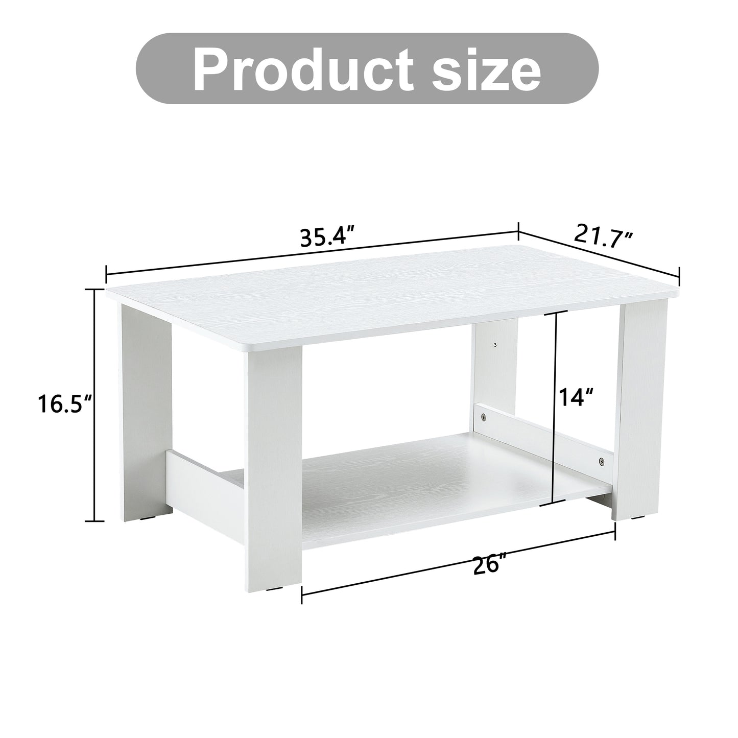 A modern and practical white coffee table. The double layered coffee table is made of MDF material,. Suitable for living room, bedroom, and study. CT-16