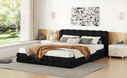 Queen Size Upholstered Platform Bed, Black