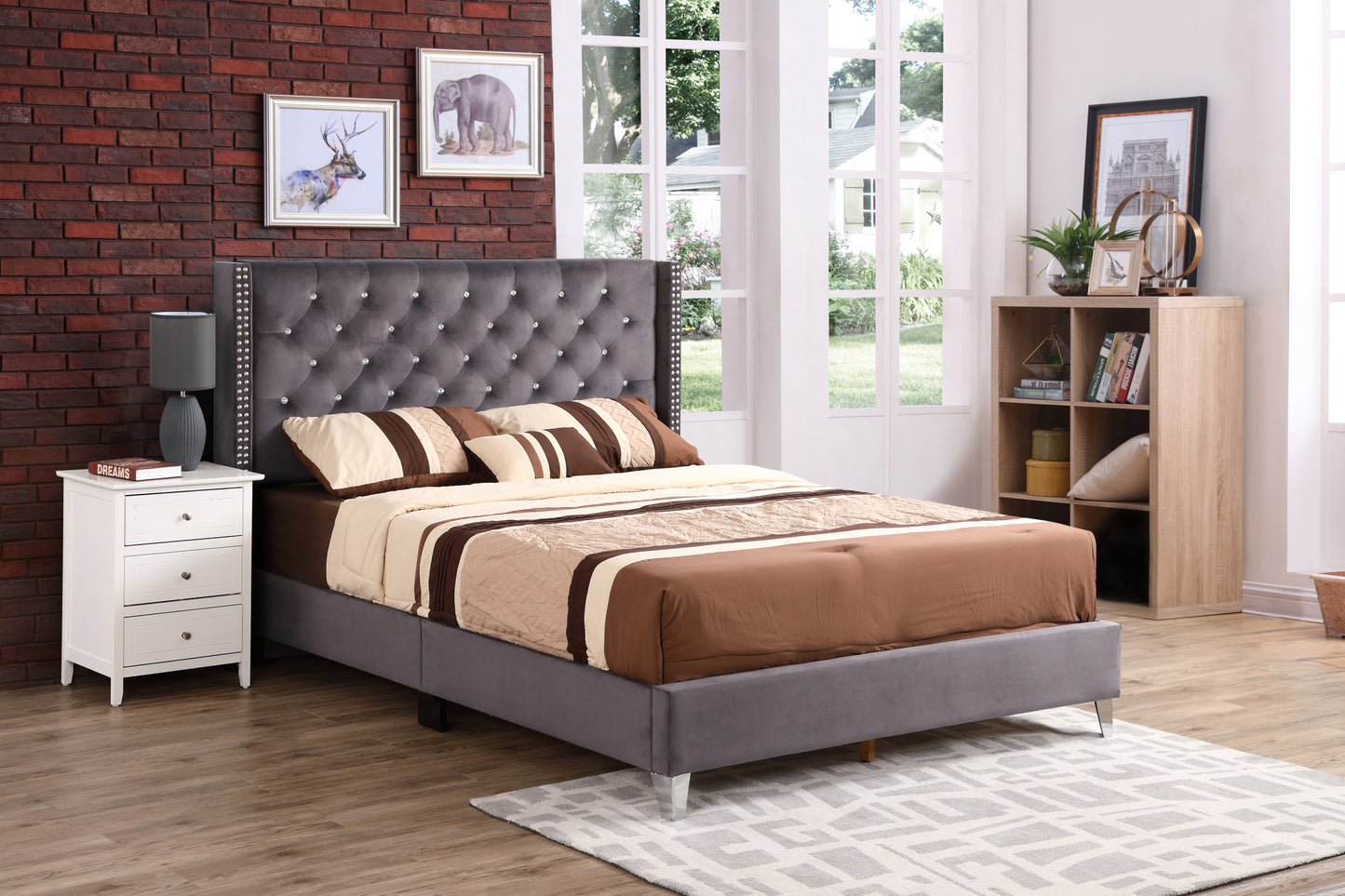 Transitional Gray Full Upholstered Bed