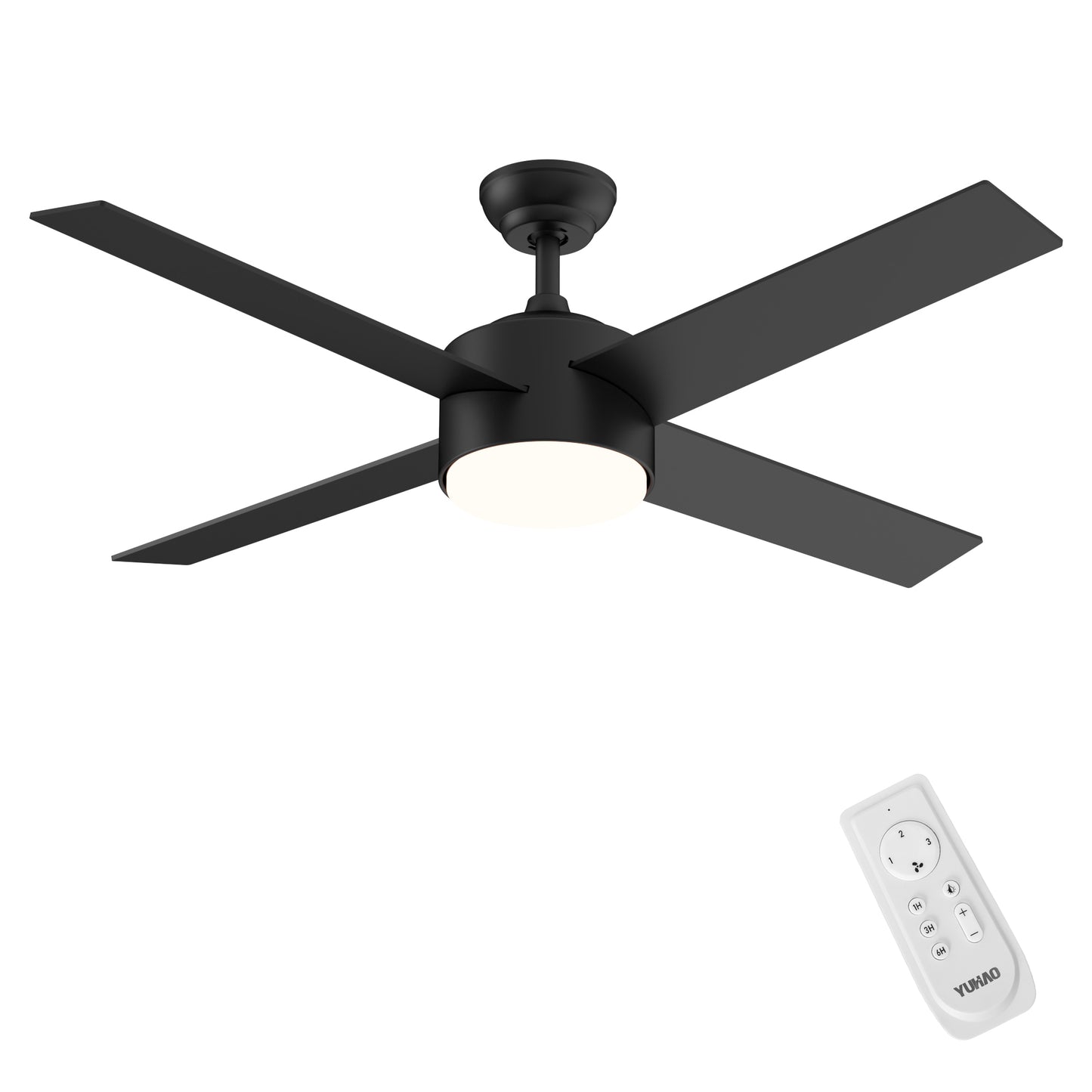 52" Integrated LED Light Matte Black Blade Ceiling Fan with Remote Control with 4 blades