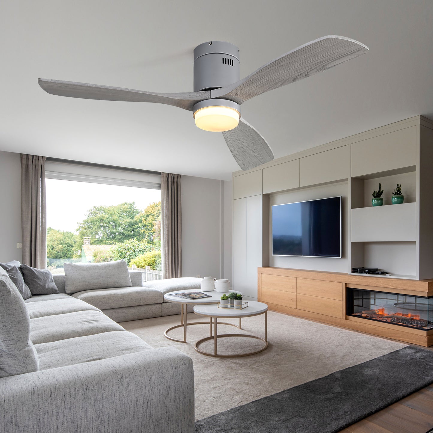 52 Inch Ceiling Fan With Lights 3 Solid Wood Fan Blade Noiseless Reversible Motor Remote Control With Light