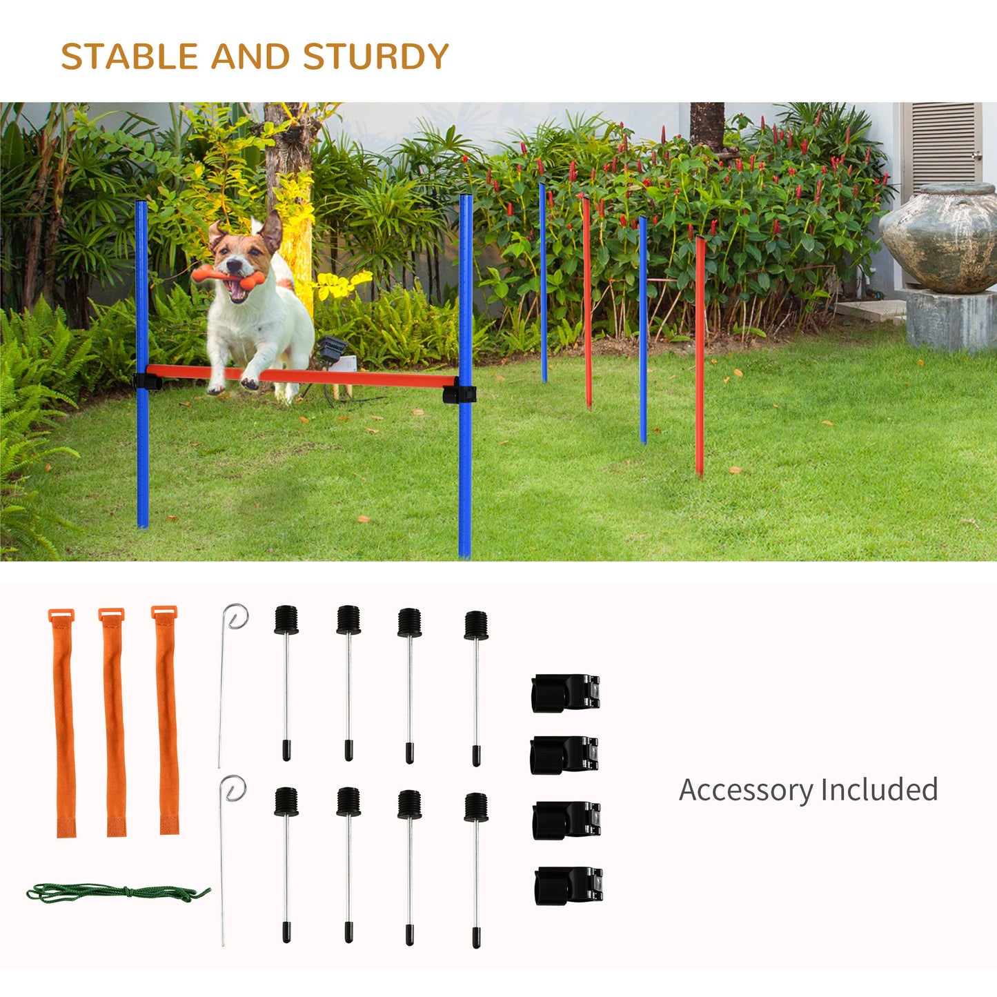 PawHut Dog Agility Training Equipment with Easy 3-Piece Set, Dog Obstacle Course for Backyards of Small Size, Includes Dog Hurdles, Weave poles, Hoop