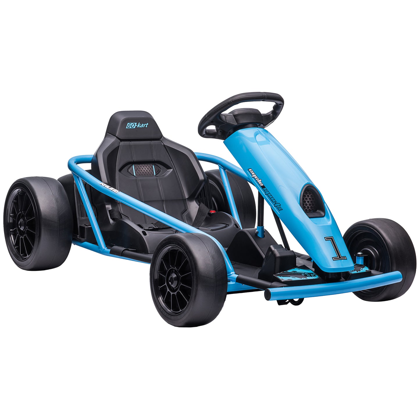 Aosom 24V 8.1 MPH Electric Go Kart, Drifting Car Battery Powered Ride on Toy Outdoor with Slow Start, Music, Horn Honking and Safety Belt, for 8-12 Years Old, Blue