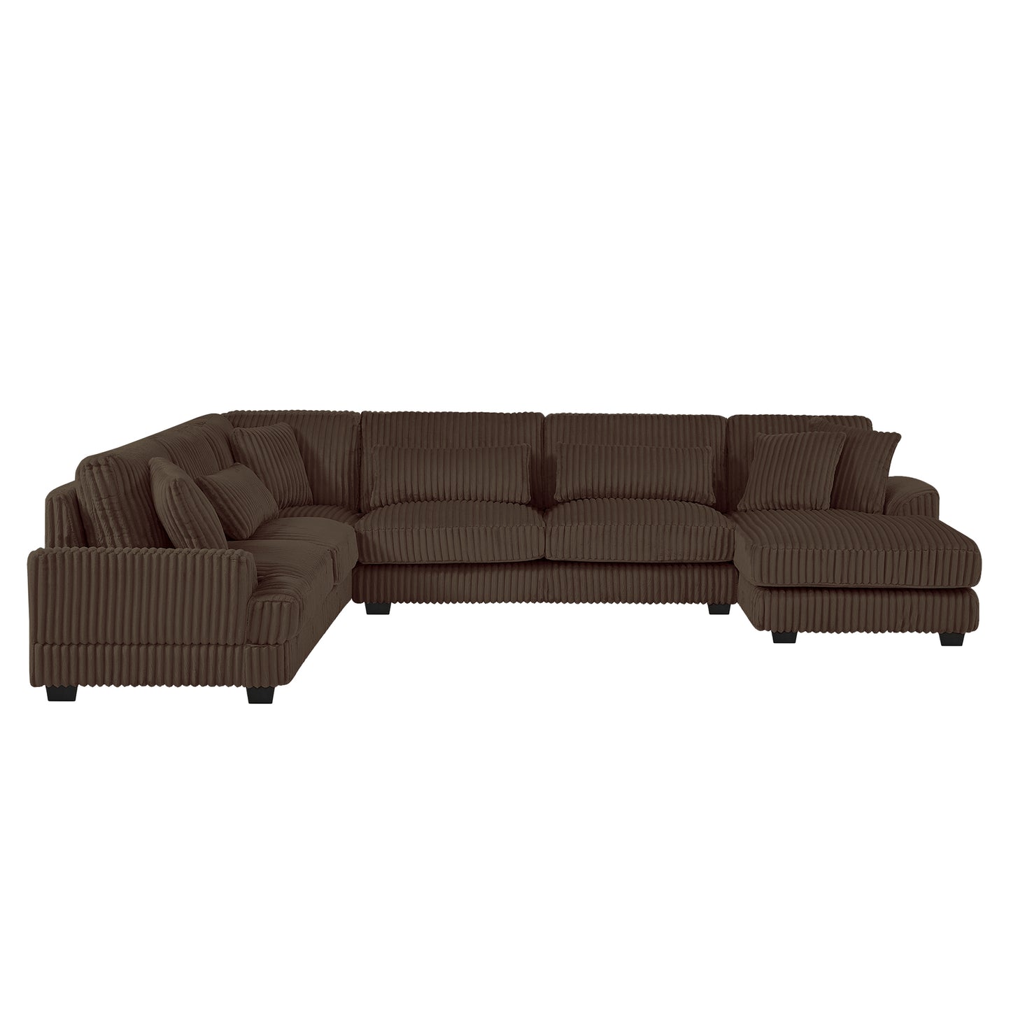 Modern Oversized U-shaped Sectional Sofa with Chaise Lounge, Brown Corduroy Upholstery, 129 inches