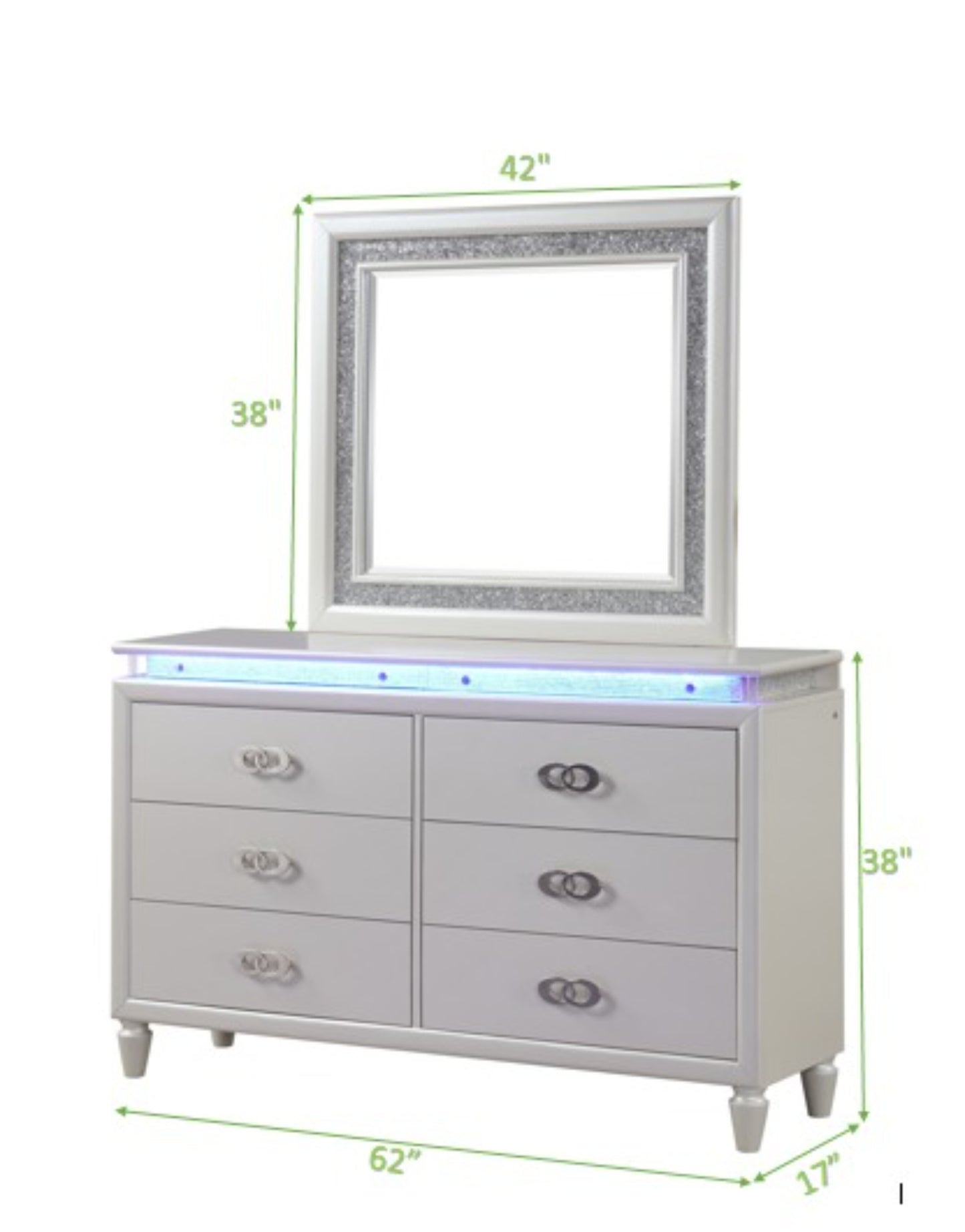 King 5 Pc LED Bedroom Set Made with Wood in Milky White