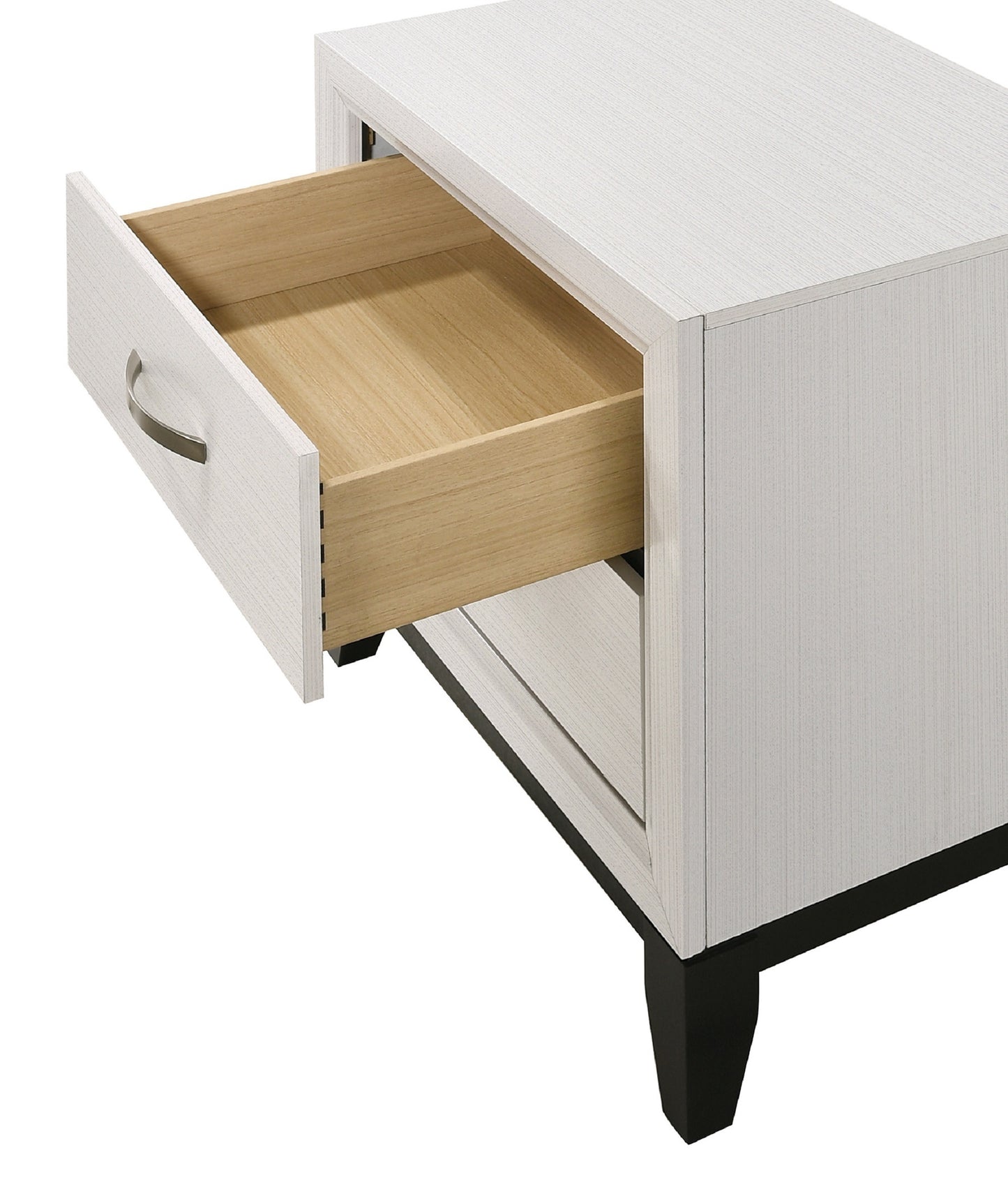 Contemporary 2-Drawer Nightstand End Table White Finish Two Storage Drawers Metal Handles Bedroom Living Room Wooden Furniture