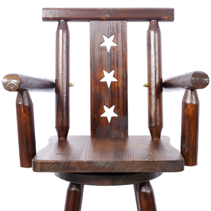 Rustic Bar Stool - Fir Wood Construction, Chair withDecorative Star Backrest, Footrest,Wide Armrest, Rustic Kitchen Stool, Tall Bistro Chair for Dining Room, Restaurant, Pub, 4-Foot,brown color