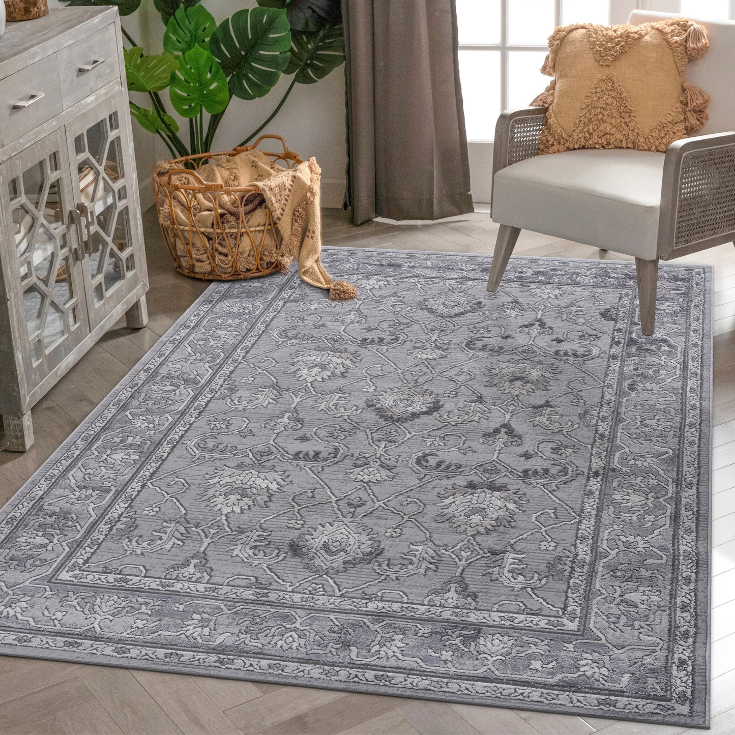 5X7 Grey/Oriental Non-Shedding Living Room Bedroom Dining Home Office Stylish and Stain Resistant Area Rug