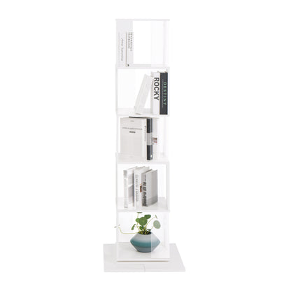 5 tier Rotating Bookshelf, Floor Rack Simple Bookcase  with Acrylic plate Student Multi-Function Creative Bookshelf for Living Room with anti-toppling base