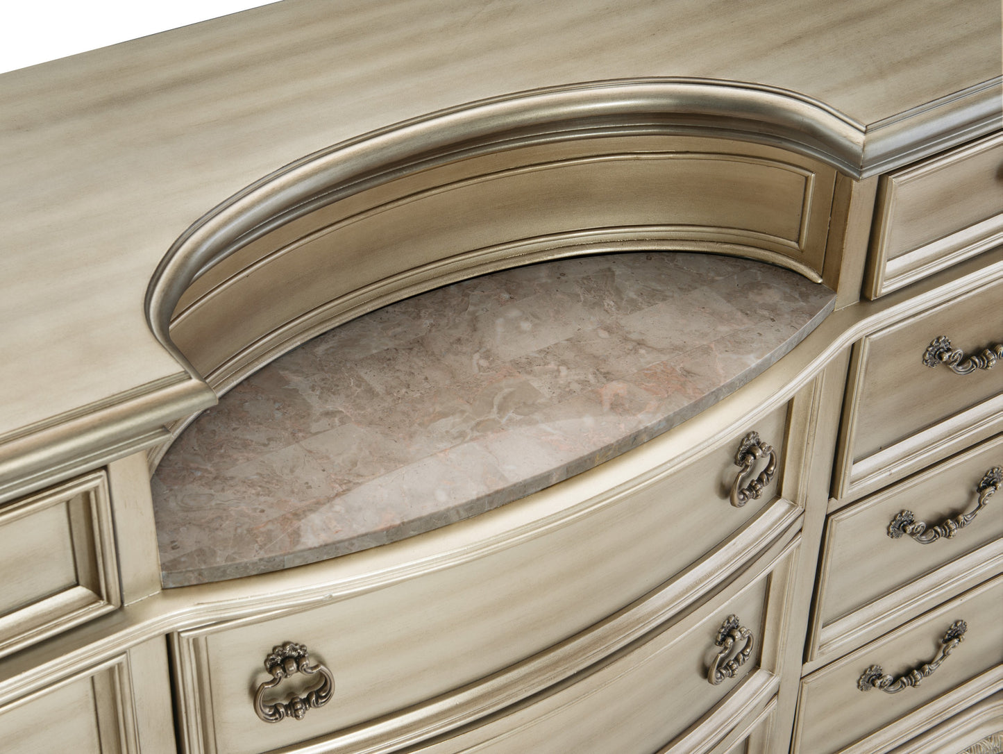 Silver Finish European Design 1pc Luxury Dresser with 11 Drawers Genuine Marble Insert Traditional Bedroom Furniture
