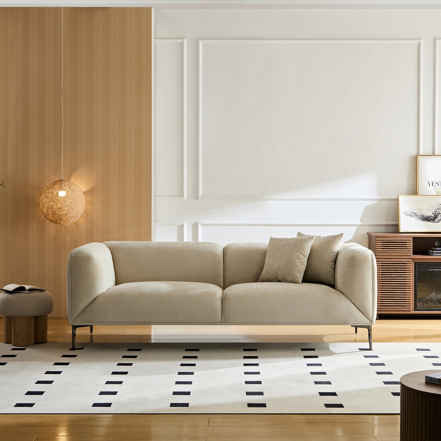 WKS2B Beige  sofa can be placed in the studio, living room, attic multiple scenes, modern style simple fashion, size 89.37* 35.43* high 28.74 inches