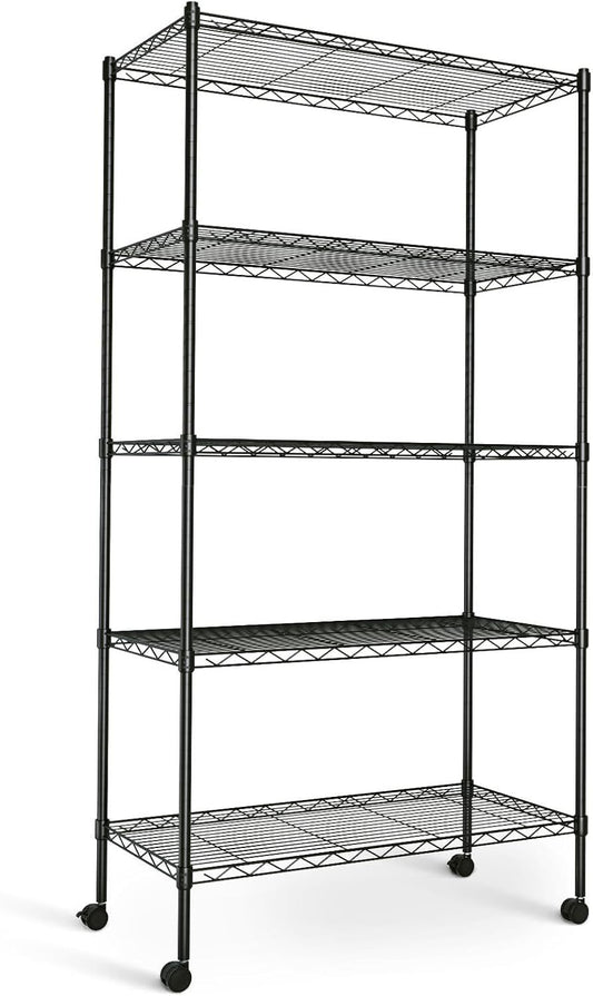 Simple Deluxe Heavy Duty 5-Shelf Shelving Unit, 29" D x 14"W x 61" H, 5 Tier, Black