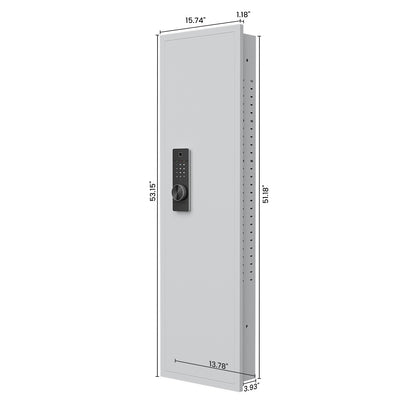 53" Fingerprint Touch Panel In-Wall Safe,Hidden Wall Gun Safe for Rifles with Adjustable Shelves,Assembled Storage Multifunctional Wall Safe for Firearm and Valuables (White-Fingerprint)